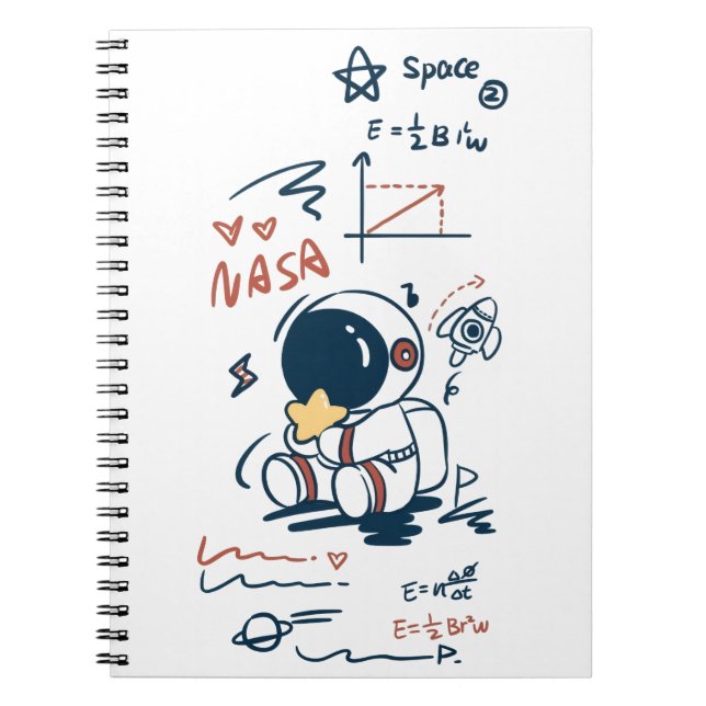 Cute Astronaut Space Cartoon Spiral Notebook (Front)