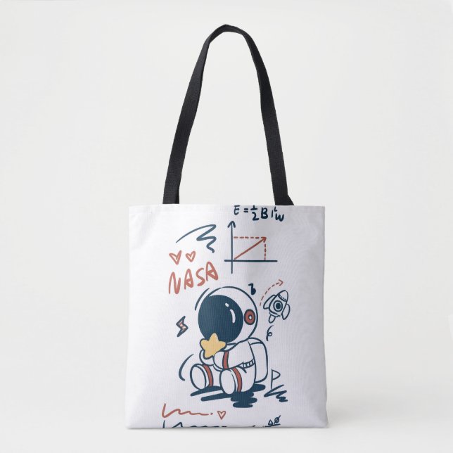 Cute Astronaut Space Cartoon Tote Bag (Front)