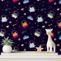 Cute Astronaut Space Cat Modern Kids Pattern