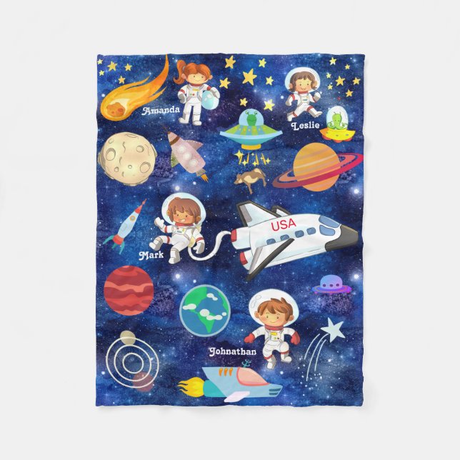 Cute Astronaut Space Cow Spaceship UFO Alien USA Fleece Blanket (Front)