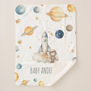 Cute Astronaut Space Monogram Boys Sherpa Blanket