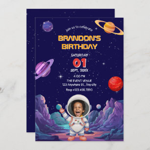 Cute astronaut space photo birthday invitation