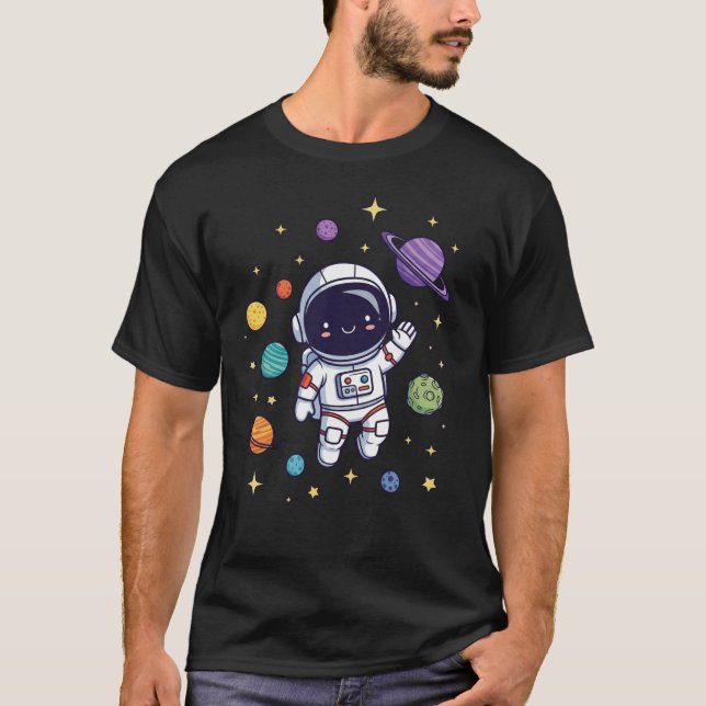 Cute Astronaut T-Shirt Colourful Space Graphic Tee (Front)