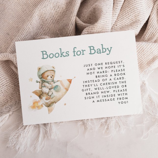 Cute Astronaut Teddy Bear Books for Baby Shower Enclosure Card (Creator Uploaded)