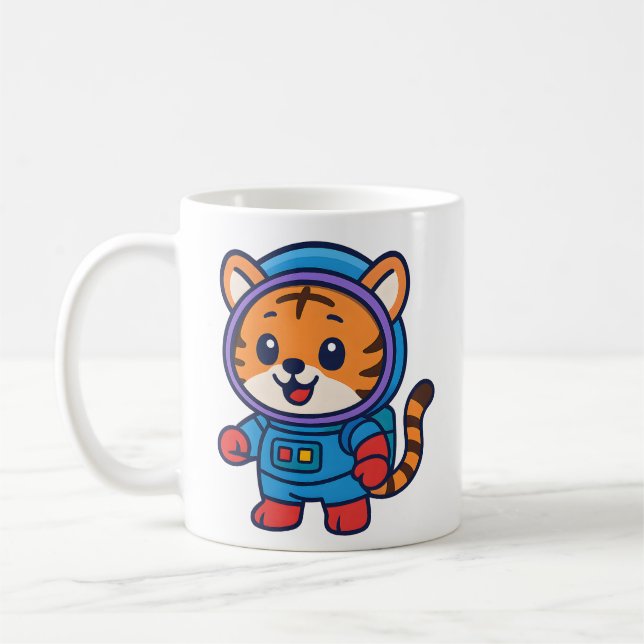 Cute Astronaut Tiger Mug Adorable Space Drinkware (Left)