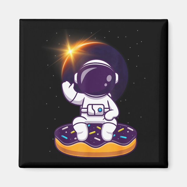 Cute Astronaut Total Solar Eclipse Donut Magnet (Front)