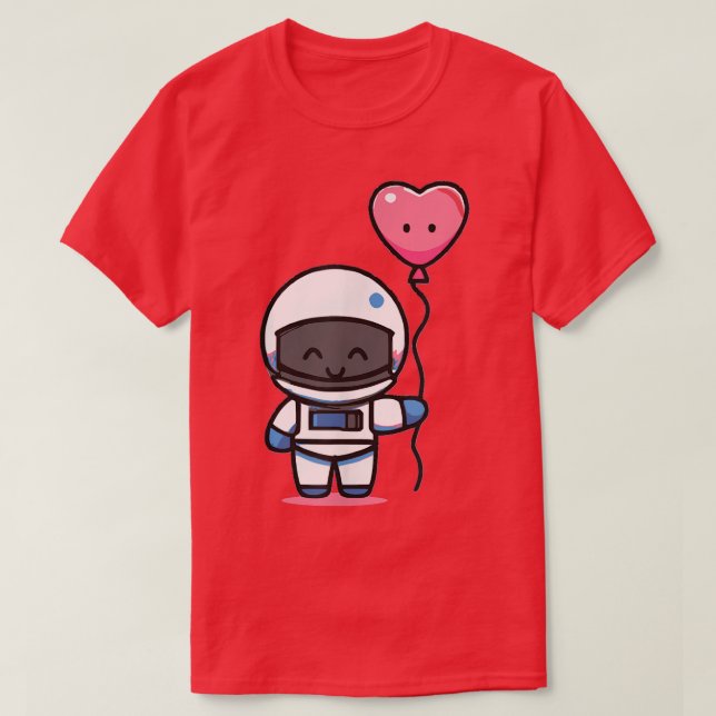 Cute Astronaut With Balloon Space T-Shirt (Design Front)
