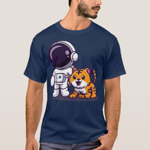 Cute Astronaut With Cute Tiger Cartoon T-Shirt