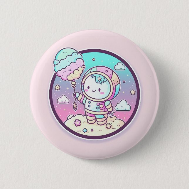 Cute Astronaut with Ice Cream Baloon on the Moon | 6 Cm Round Badge (Front)