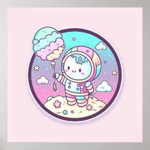 Cute Astronaut with Ice Cream Baloon on the Moon Poster