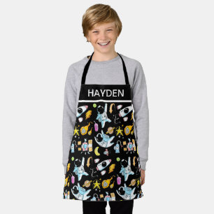Cute Astronauts in Space Doodles Kids Personalised Apron