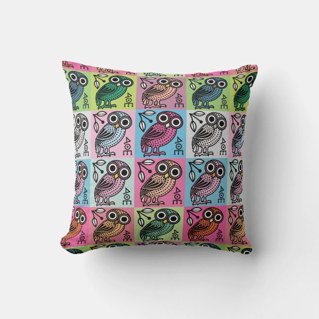 Cute Athenian Owl Pop Art Cushion (Front)