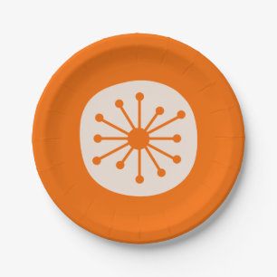Cute Atomic Age Mid Century Atomic Dot Orange Paper Plate