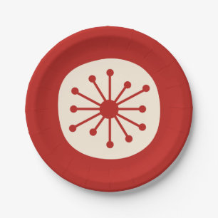 Cute Atomic Dot Retro Mid Century Minimal Red Paper Plate