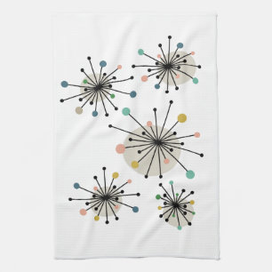 Cute Atomic Starburst Retro Mid Century Modern Tea Towel