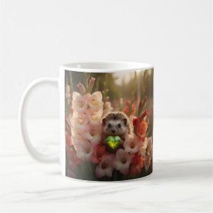 Cute August Hedgehog with Peridot Heart Coffee Mug