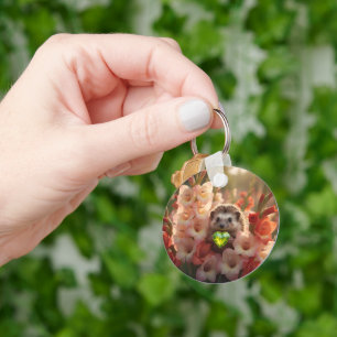 Cute August Hedgehog with Peridot Heart Key Ring