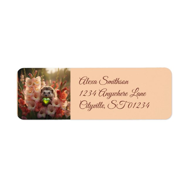 Cute August Hedgehog with Peridot Heart Return Address Label (Front)