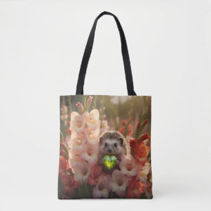 Cute August Hedgehog with Peridot Heart Tote Bag