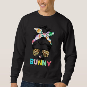 Cute Aunt Bunny Messy Bun Bandanna Easter Day Fami Sweatshirt