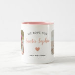 Cute Auntie 2 Photo Pink Modern  Two-Tone Coffee Mug<br><div class="desc">This cute 2-photo collage pink modern mug features the heartfelt message, "We love you Auntie" and a simple pink heart. An ideal gift for your auntie, the 2-photo template can be personalised with two pictures of favourite nieces or nephews, transforming it into a cherished keepsake to be treasured for years...</div>