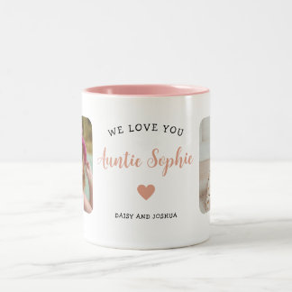 Cute Auntie 2 Photo Pink Modern Two-Tone Coffee Mug