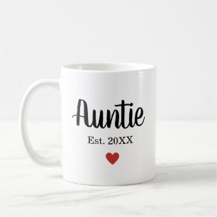 Cute Auntie Established Year Little Red Heart  Coffee Mug