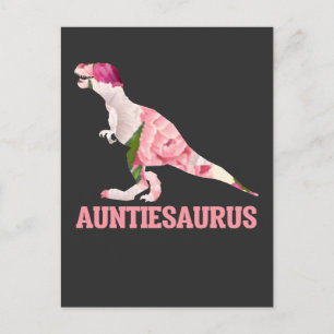 Cute Auntiesaurus Aunt Dino with Floral Flowes Postcard