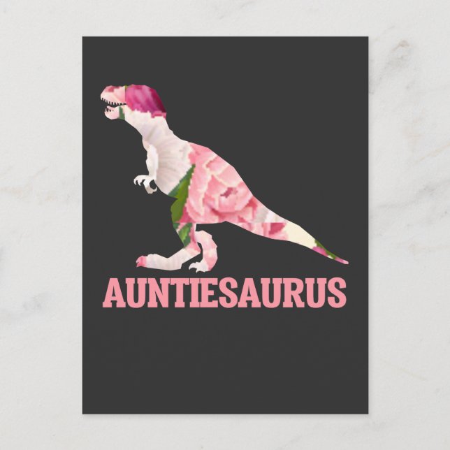 Cute Auntiesaurus Aunt Dino with Floral Flowes Postcard (Front)