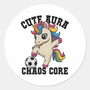 Cute Aura Soccer Unicorn Chaos Core Just Girl Who Classic Round Sticker