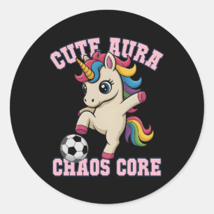 Cute Aura Unicorn Just Girl Who Loves Soccer Chaos Classic Round Sticker