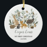 Cute Aussie Animals Greenery Baby 1st Christmas Ceramic Ornament<br><div class="desc">This elegant design features soft sage green watercolor greenery,  adorable Australian animals and modern lettering</div>