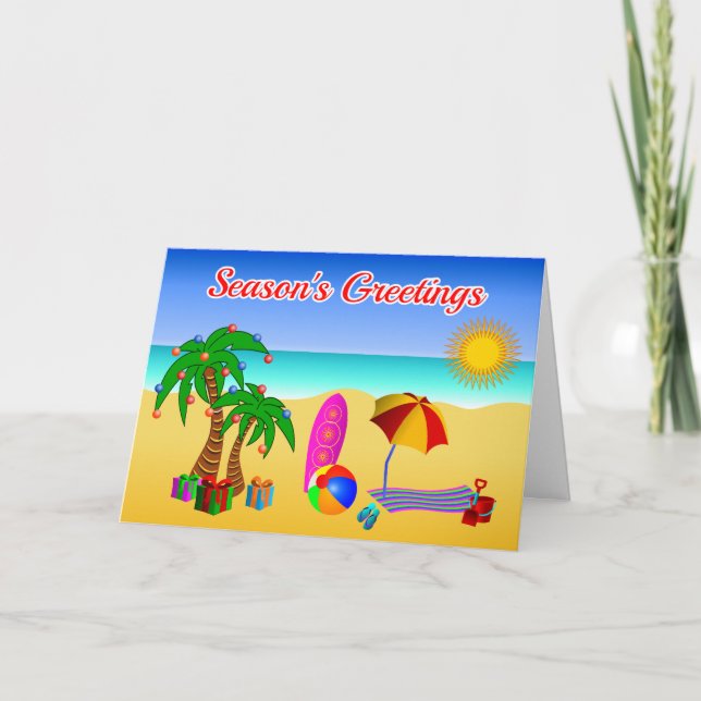 Cute Aussie Beach Scene Australian Christmas Cards (Front)
