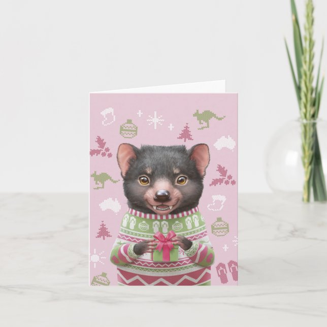 Cute Australian Animal Christmas Card - Devil (Front)