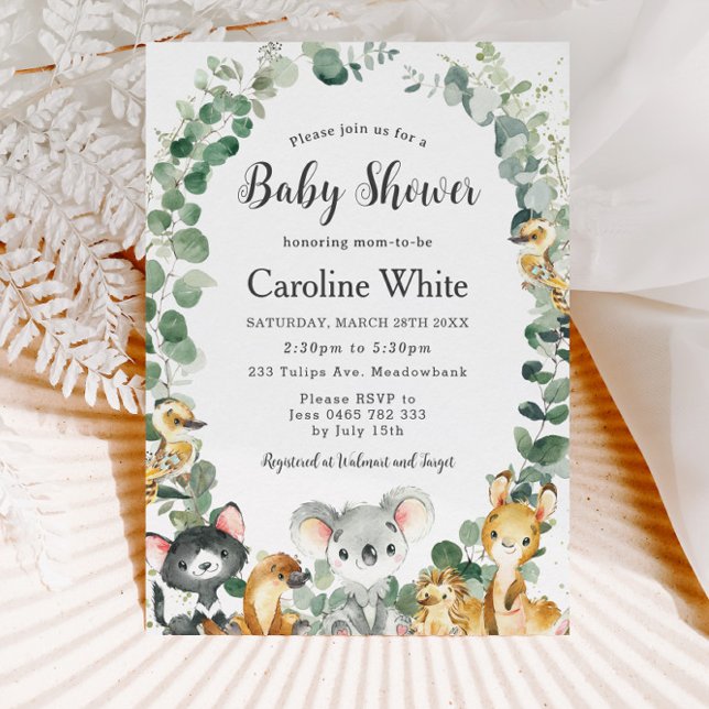 Cute Australian Animals Greenery Baby Shower Invitation (Creator Uploaded)