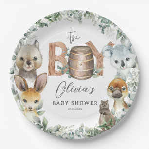 Cute Australian Animals Greenery Boy Baby Shower  Paper Plate