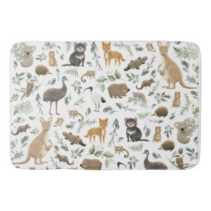Cute Australian Animals Greenery Leaves Kids Bath Mat