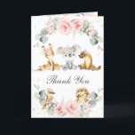 Cute Australian Animals Pink Floral Greenery Thank You Card<br><div class="desc">Personalise this enchanting Australian Animals folded thank you note easily and quickly. Simply click the customise it further button to edit the texts, change fonts and fonts colours. Featuring adorable koala, kangaroo, platypus, kookaburra. echidna and a pretty pink floral and sage greenery wreath. Matching items available in store. (c) Somerset...</div>