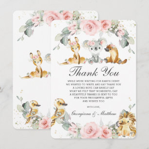Cute Australian Animals Pink Floral Greenery Thank You Card
