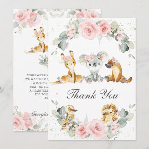 Cute Australian Animals Pink Floral Greenery Thank You Card