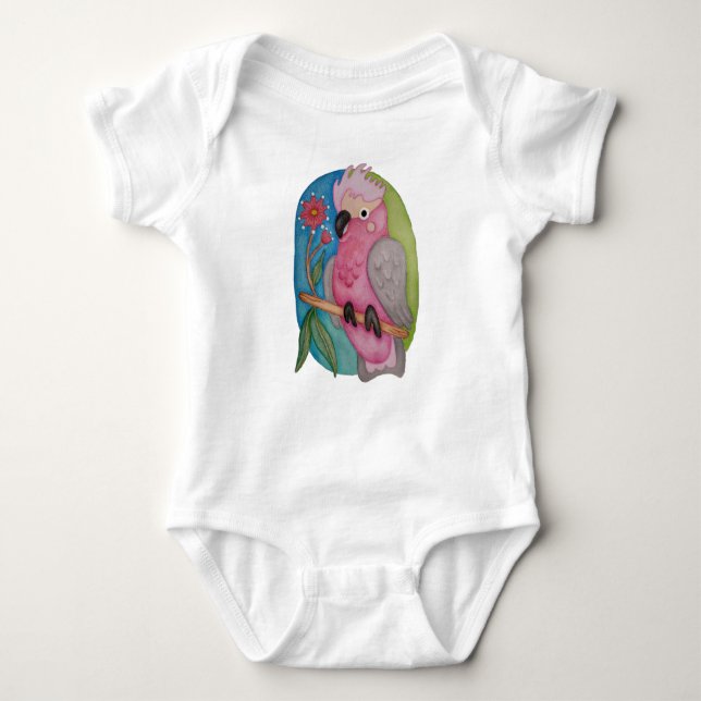 Cute Australian baby animal Galah on baby romper Bodysuit (Front)
