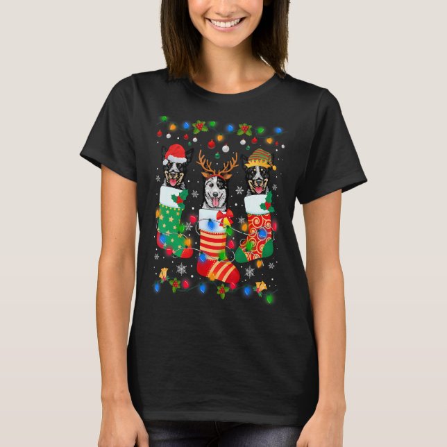 Cute Australian Cattle Dog Puppy Christmas Socks X T-Shirt (Front)