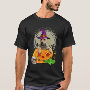 Cute Australian Cattle Witch Pumpkin Halloween Dog T-Shirt