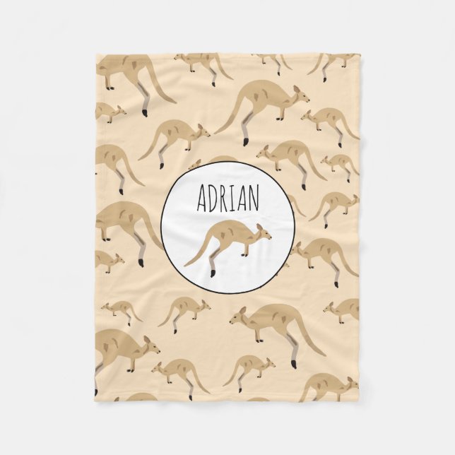 Cute Australian Kangaroo Pattern Custom Name Fleece Blanket (Front)