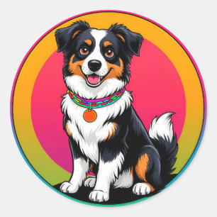 Cute Australian Shepherd Cartoon dog Classic Round Sticker