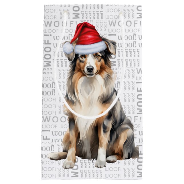 Cute Australian Shepherd Christmas Dog Small Gift Bag (Front)