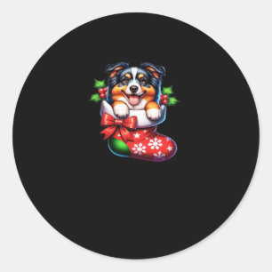 Cute Australian Shepherd Christmas Stocking Classi Classic Round Sticker