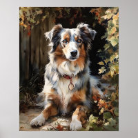 Cute Australian Shepherd Dog Art Print Poster
