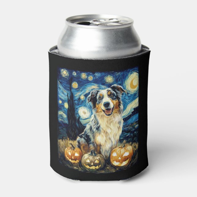Cute Australian Shepherd Dog Halloween Jack O Lant Can Cooler (Can Front)