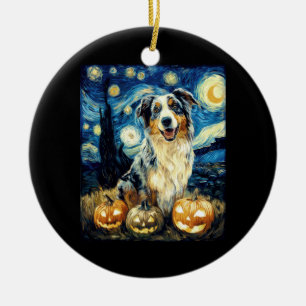 Cute Australian Shepherd Dog Halloween Jack O Lant Ceramic Ornament